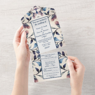 Alles-in-einem Hochzeitseinladung - Flieder-Blumen All In One Einladung
