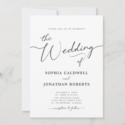 Alles in einem Karkohle-Grau-Kalligraphie-Hochzeit Einladung (Vorderseite)