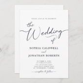 Alles in einem Karkohle-Grau-Kalligraphie-Hochzeit Einladung (Vorne/Hinten)