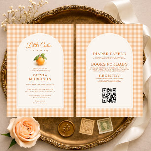 Alles in Einem Kleinen Süßen Orange Gingham Baby S Einladung