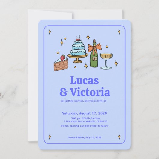 Alles in einem kühlen Lavender Blue Whimsical QR C Einladung (Vorderseite)