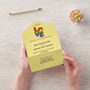 Alles in Einem LOVE Gelbe Hochzeit mit gleichem Ge All In One Einladung