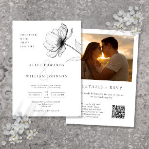 Alles in Einem Minimalistischer Blumen-Photo-QR-Co Einladung