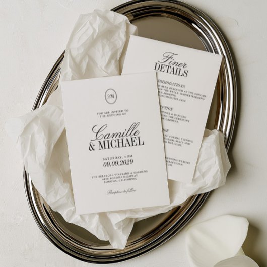 Alles in Einem Monogramm Moderne Hochzeit  Einladung