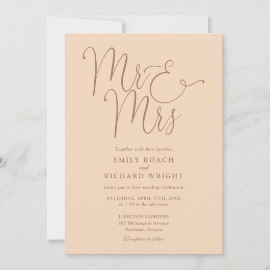 Alles in einem Mr. und Mrs. Chic Soft Peach Hochze Einladung (Vorderseite)