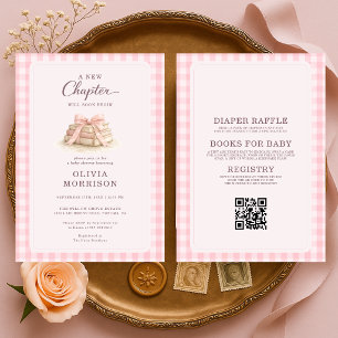 Alles in Einem Neues Kapitel Rosa Gingham-Baby-Par Einladung