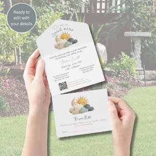 Alles-in-Einem QR-Code Cloud Baby Shower Einladung