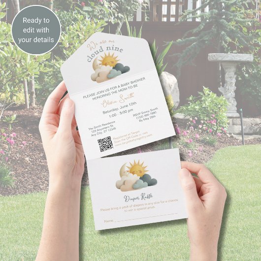 Alles-in-Einem QR-Code Cloud Baby Shower Einladung