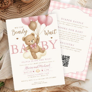 Alles in einem rosa Bär Ballon Mädchen Baby Shower Einladung