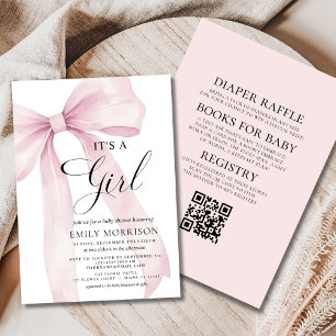 Alles in einem rosa Bow. Es ist eine Mädchen-Baby- Einladung