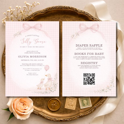 Alles in Einem Rosa Gingham-Baby-Party Einladung