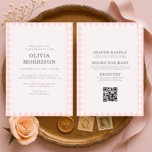 Alles in Einem Rosa Mädchen Gingham-Baby-Party Einladung