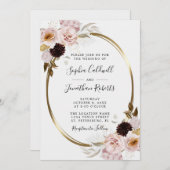 Alles in einem Rosa Rosen Gold Rahmen Hochzeit Einladung (Vorne/Hinten)