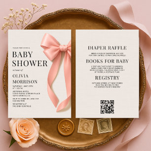 Alles in Einem Rosa Schleifen Mädchen Baby Shower Einladung