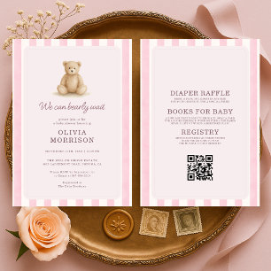 Alles in Einem Rosa Teddybär-Baby-Shower Einladung
