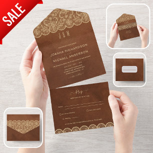 Alles in Einem Rustikalen Gold-Spitze-Hochzeit mit All In One Einladung