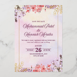 Alles in Einem Salbeigrünen Französischen Floralen Folieneinladung