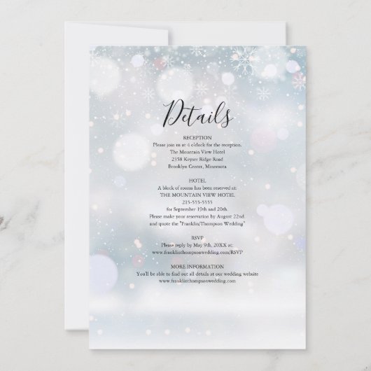 Alles in einem Schneeflocken Winterhochzeit Einladung (Rückseite)