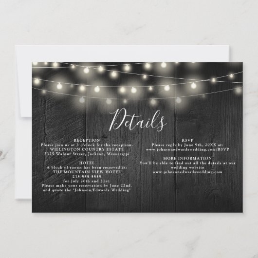 Alles in einem Schwarz-Holz-Streichellicht Hochzei Einladung (Rückseite)