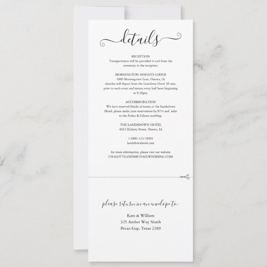 Alles in einem Schwarz-Weiß-Skript-Hochzeit Einladung (Rückseite)