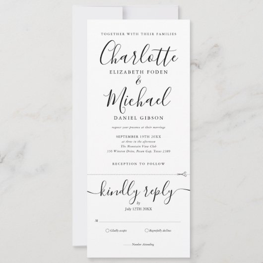 Alles in einem Schwarz-Weiß-Skript-Hochzeit Einladung (Vorderseite)