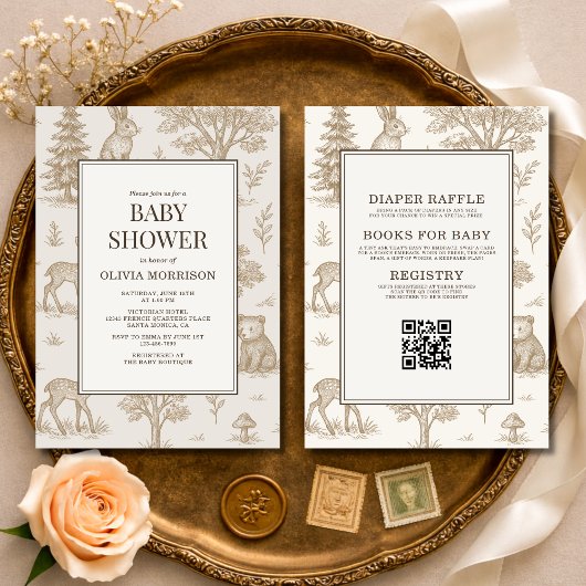 Alles in Einem Waldtiere QR-Code Baby Shower Einladung