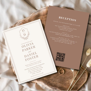 Alles in einem Wappen Mocha Brown QR Code Wedding Einladung