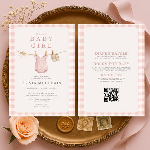 Alles in Einem Wäscheleine Baby Mädchen Blush Rosa Einladung