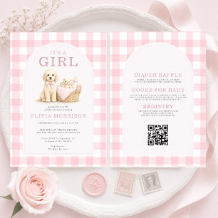 Alles in Einem Welpen Mädchen Rosa Babyparty Einladung