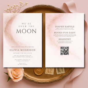 Alles in Einem Wir sind über den Mond Rosa Baby Sh Einladung