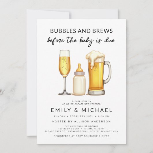 Alles in einer Blase & Brei bevor Baby fällig wird Einladung (Vorderseite)