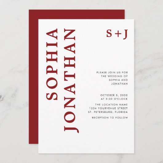 Alles in einer Burgundy-Fett-Typografie-Hochzeit Einladung (Vorne/Hinten)