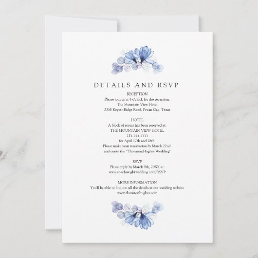 Alles in einer duftigen, transparenten Blumenhochz Einladung (Rückseite)