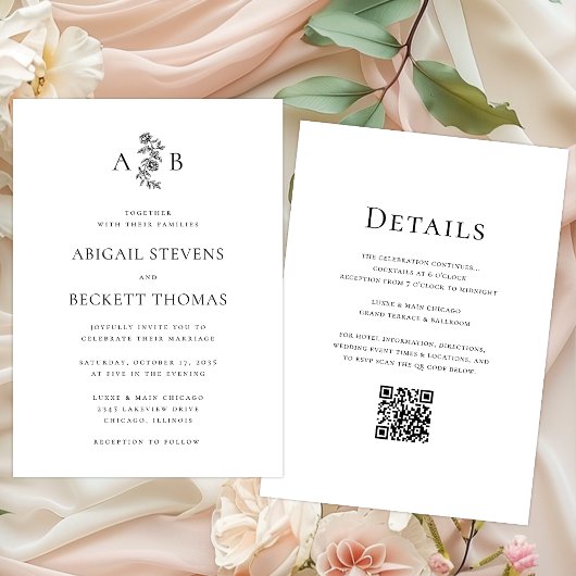 Alles in einer eleganten Botanischen Monogramm-Hoc Einladung