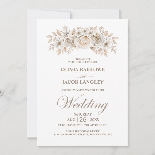 Alles in einer eleganten Hochzeit der Weißen Flora Einladung (Vorderseite)