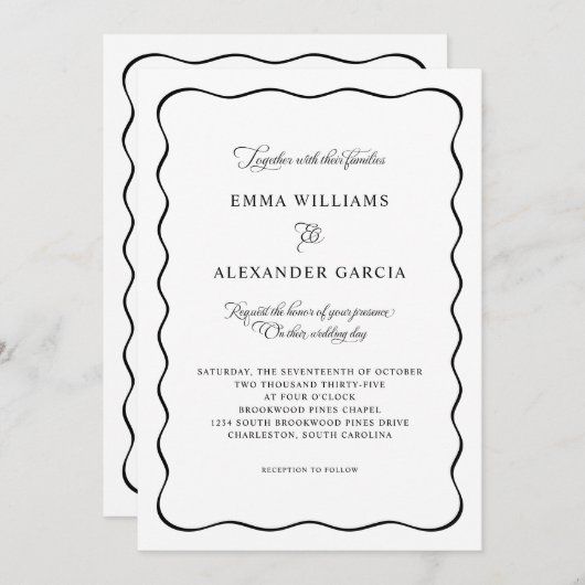 Alles in einer eleganten Hochzeit QR Black Calligr Einladung (Vorne/Hinten)