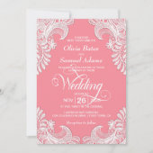 Alles in einer eleganten, rosa Spitzenhochzeit Einladung (Vorderseite)