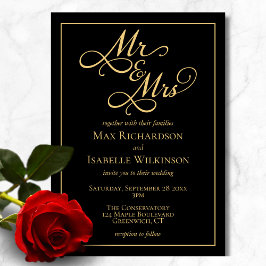Alles in einer eleganten Schwarz-Gold-Hochzeit Einladung