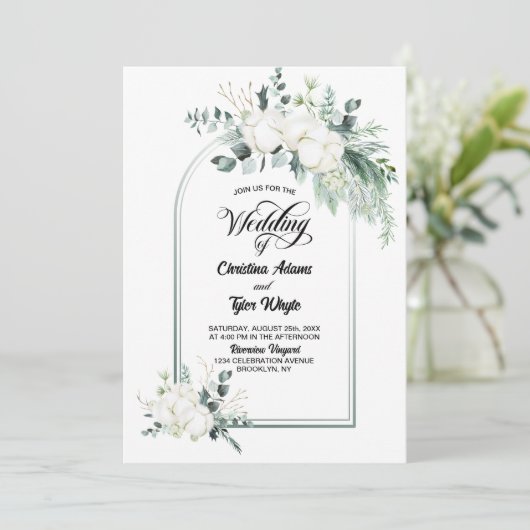 Alles in einer Eukalyptus-Arch-Hochzeit Einladung (Stehend Vorderseite)