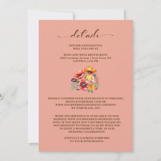 Alles in einer farbenfrohen Pfefferhochzeit Einladung (Rückseite)