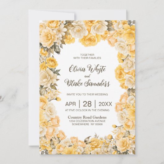 Alles in einer gelben Blumenhochzeit Einladung (Vorderseite)