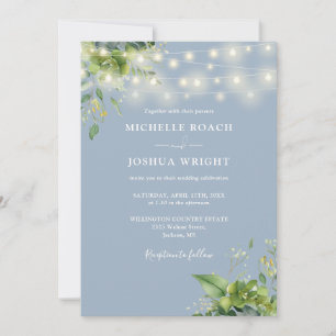 Alles in einer grünen Lichter dusty Blue Wedding Einladung