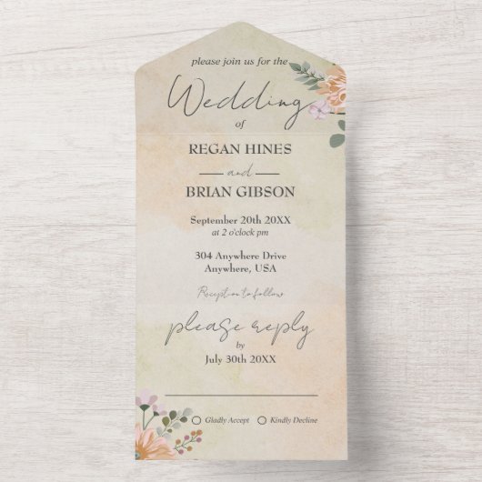 Alles in einer Hochzeit florale rustikale Einladun All In One Einladung (Innen Boden)