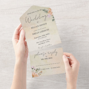 Alles in einer Hochzeit florale rustikale Einladun All In One Einladung