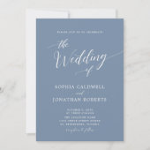 Alles in einer Kalligrafie Trendy Dusty Blue Weddi Einladung (Vorderseite)