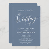 Alles in einer Kalligrafie Trendy Dusty Blue Weddi Einladung (Vorne/Hinten)