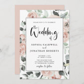 Alles in einer kalligrafischen Dusty Pink Roses We Einladung (Vorne/Hinten)