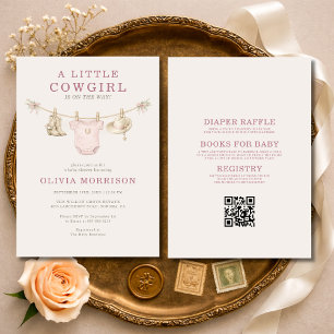 Alles in einer kleinen Cowgirl-Wäscheleine-Baby-Pa Einladung