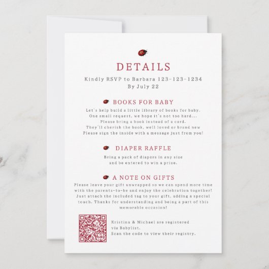 Alles in einer kleinen Ladybug QR Code Dusche Einladung (Rückseite)