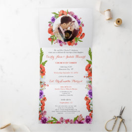 Alles in einer Lila, rosa, blumigen Hochzeit Dreifach Gefaltete Einladung